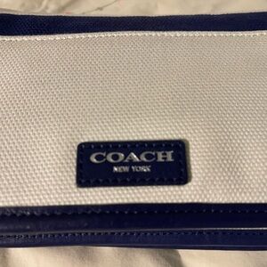 Coach Stylish Blue and White Striped Crossbody Bag